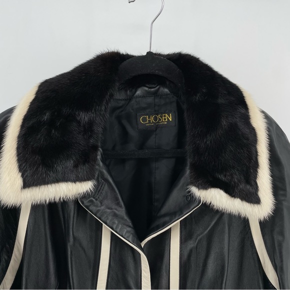 Vintage Chosen Couture Collection Leather Jacket Black Mink Trim L - Picture 4 of 8